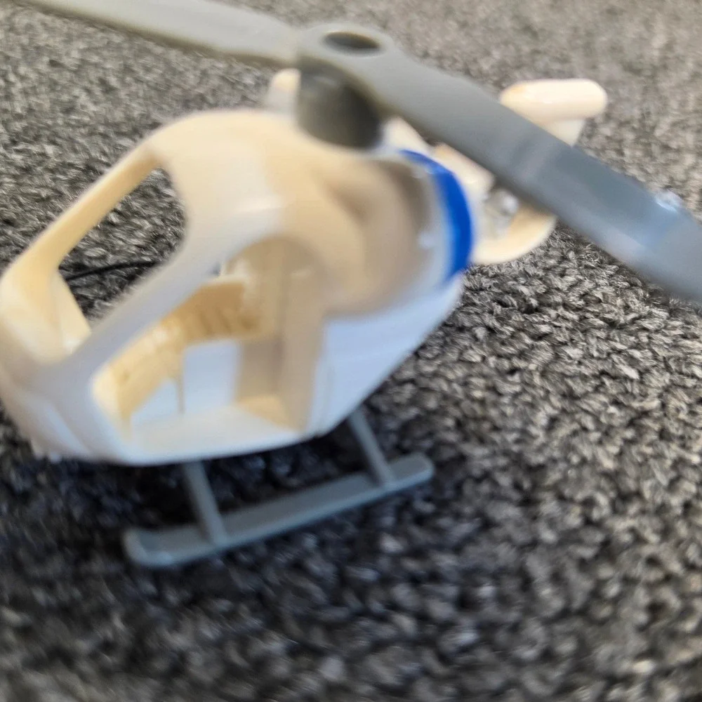 Miniature Toy Helicopter White Blue Grey with Rescue Hook and Rotor Blades